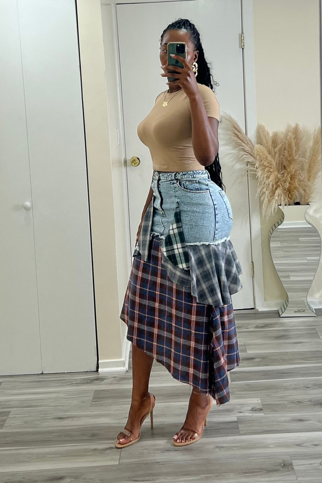 Checkered skirt clearance top