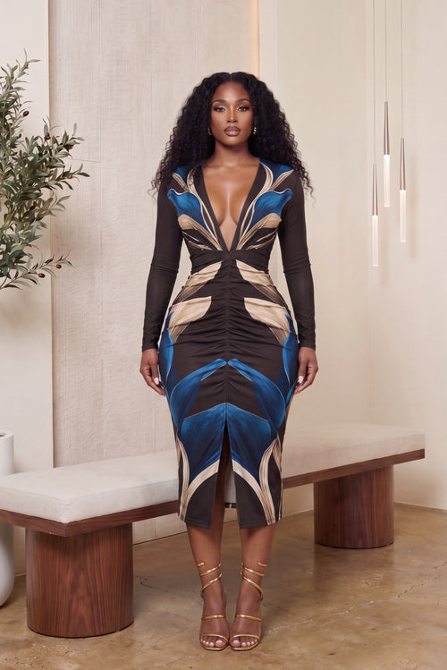 "LIVING COLOR" FLORAL MIDI DRESS(BROWN)