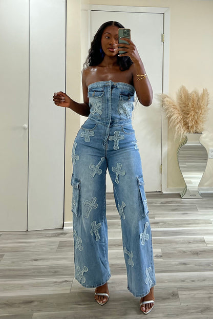 "CROSSING PATHS" DENIM JUMPSUIT