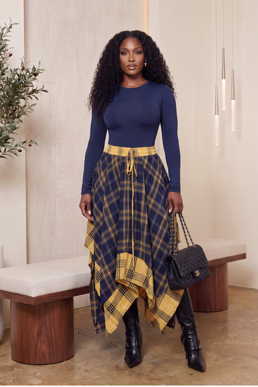 "PLAID INFLUENCE" HANDKERCHIEF SKIRT
