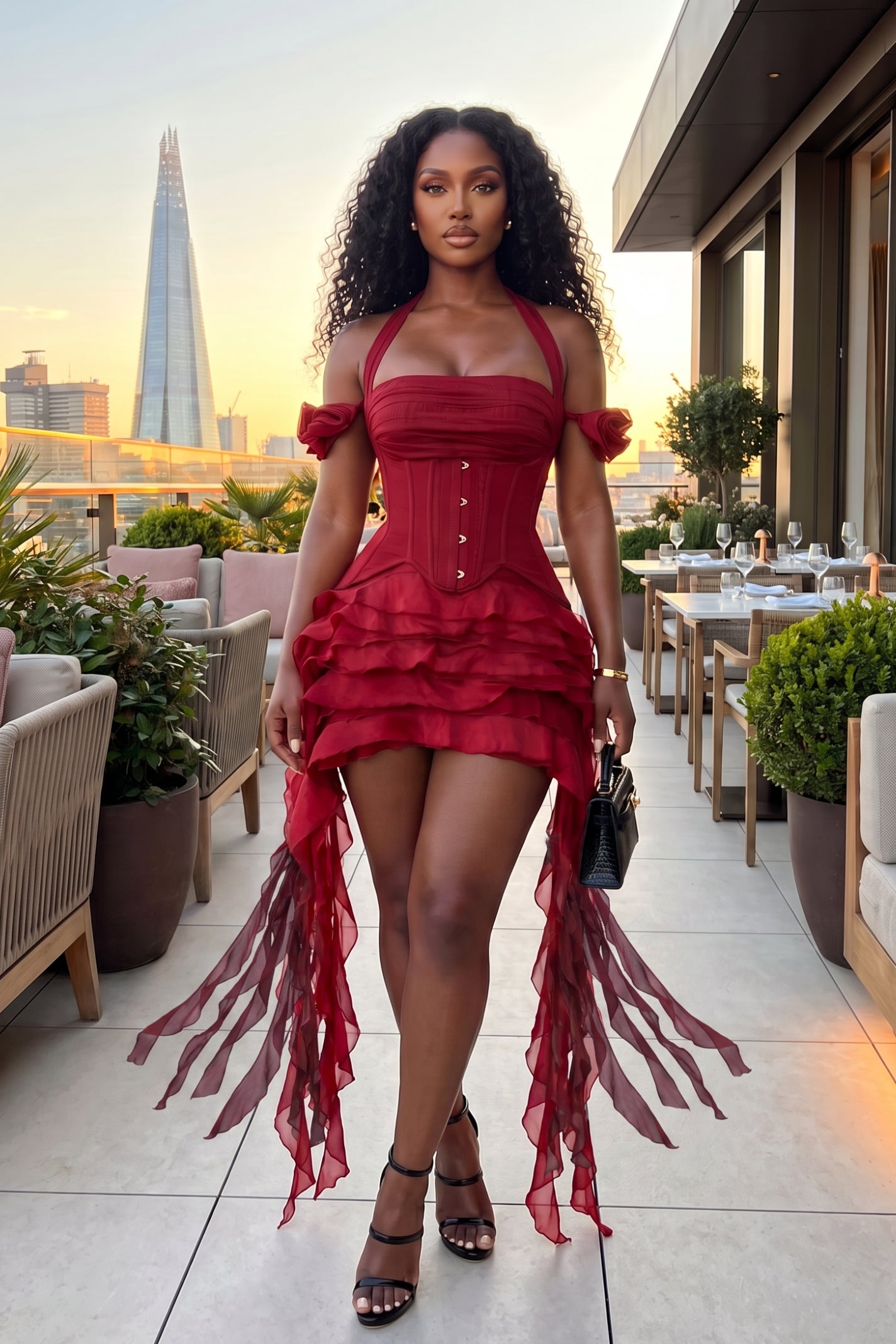 CLOUD NINE CORSET DRESS (BURGUNDY RED)