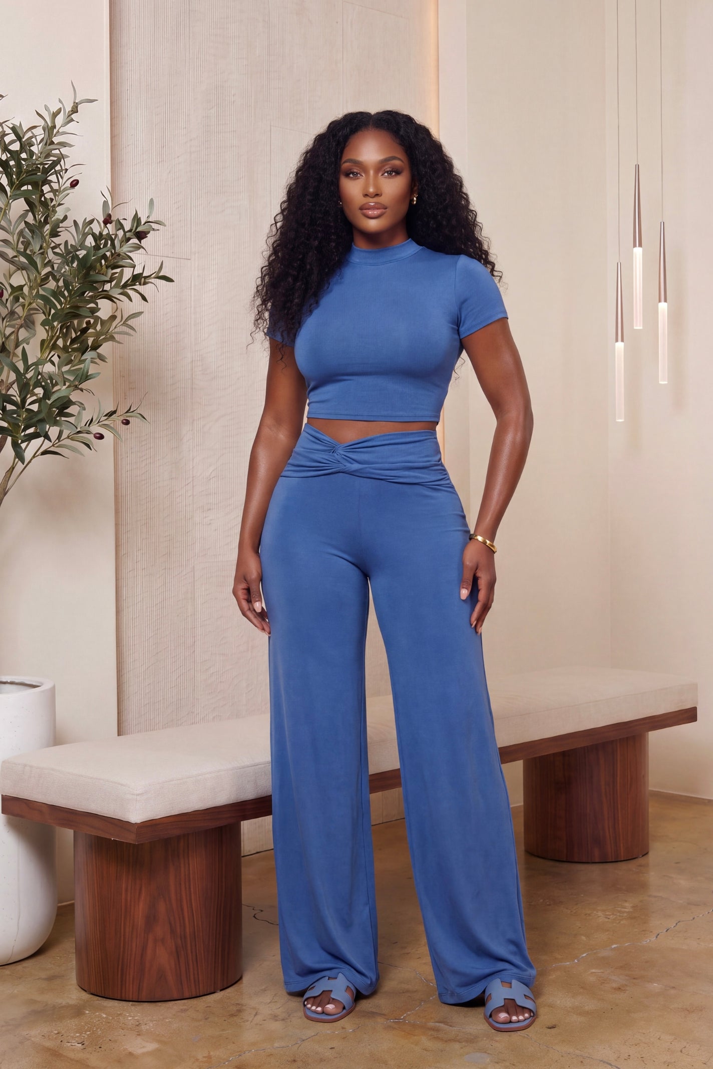 "SMOOTH IT OUT" PANT SET (DENIM BLUE)