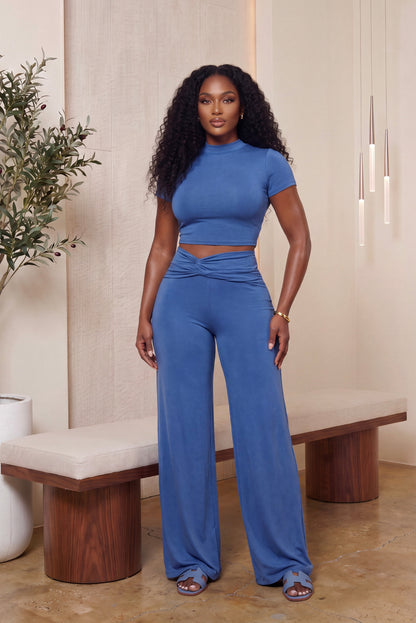 "SMOOTH IT OUT" PANT SET (DENIM BLUE)