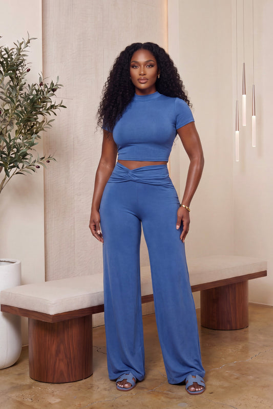 "SMOOTH IT OUT" PANT SET (DENIM BLUE)