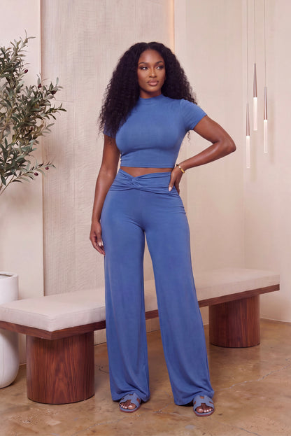 "SMOOTH IT OUT" PANT SET (DENIM BLUE)