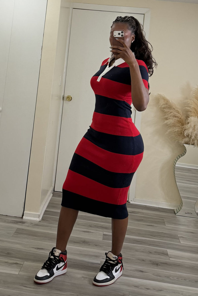 red and black striped dress Veronica Beard // Black & Red Silk Striped Dress – VSP Consignment main image 0