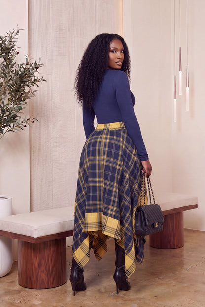 "PLAID INFLUENCE" HANDKERCHIEF SKIRT