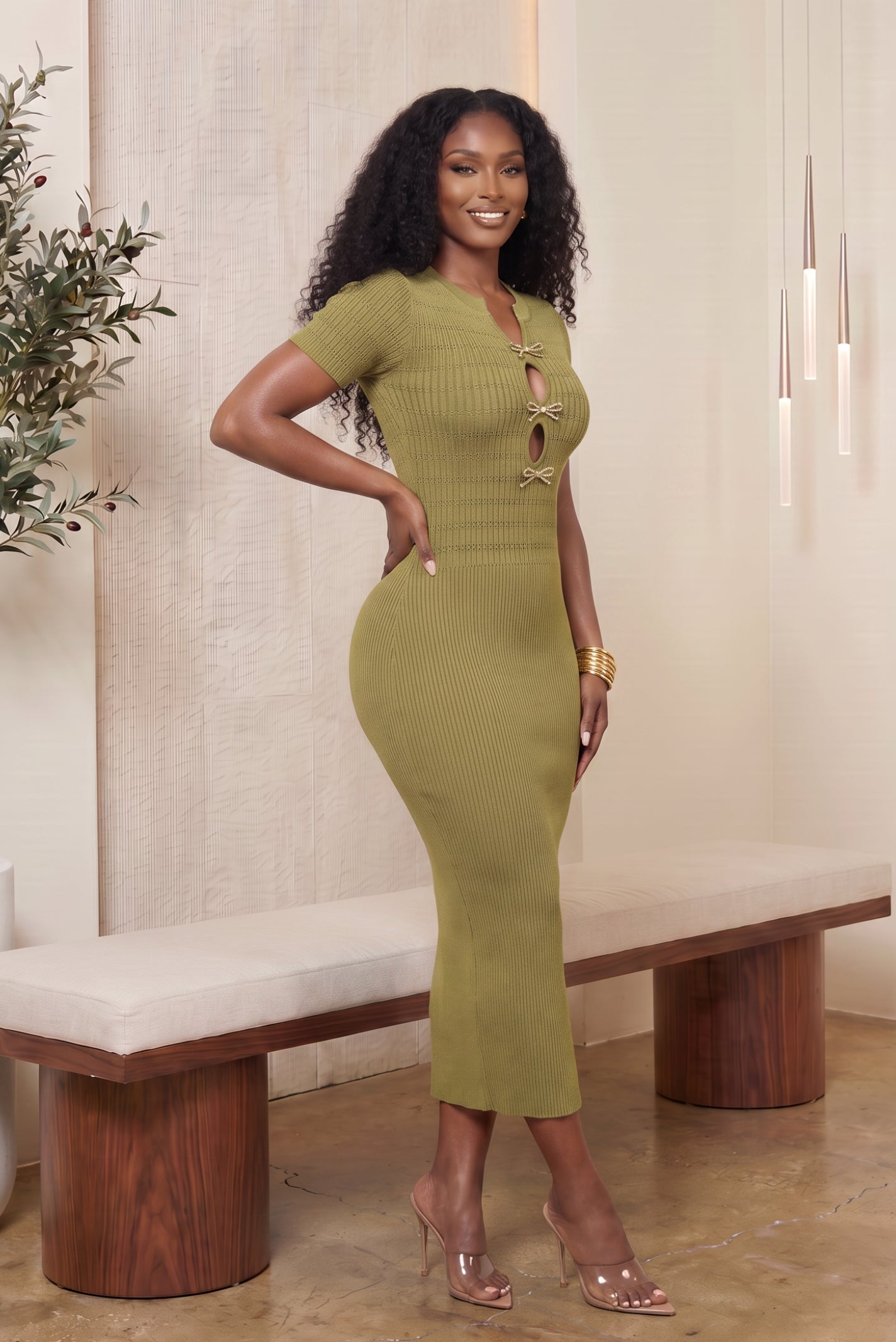"TAKE A BOW" KNIT MIDI DRESS
