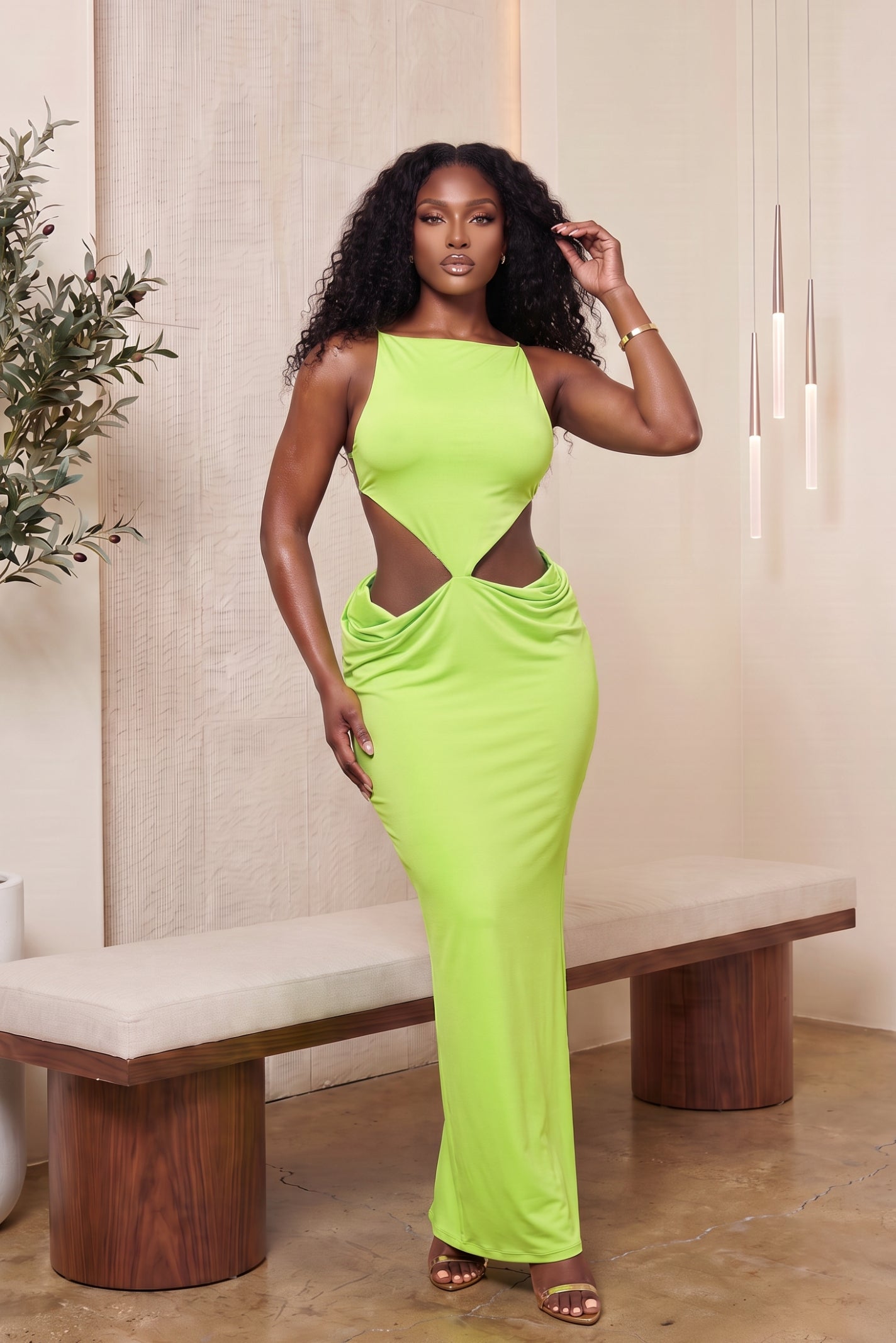"LIME LIGHT" CUTOUT MAXI DRESS