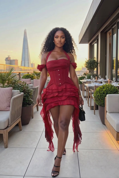 CLOUD NINE CORSET DRESS (BURGUNDY RED)