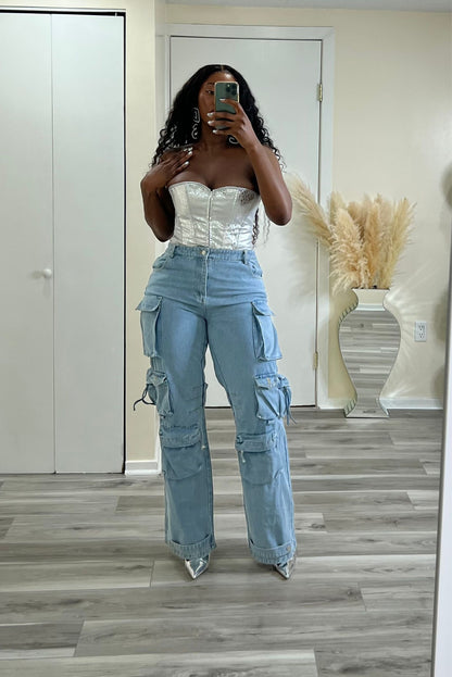 ''FANCY POCKETS'' CARGO JEANS